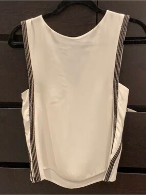 MLV White Tank Top with Black Beaded Striped Trim